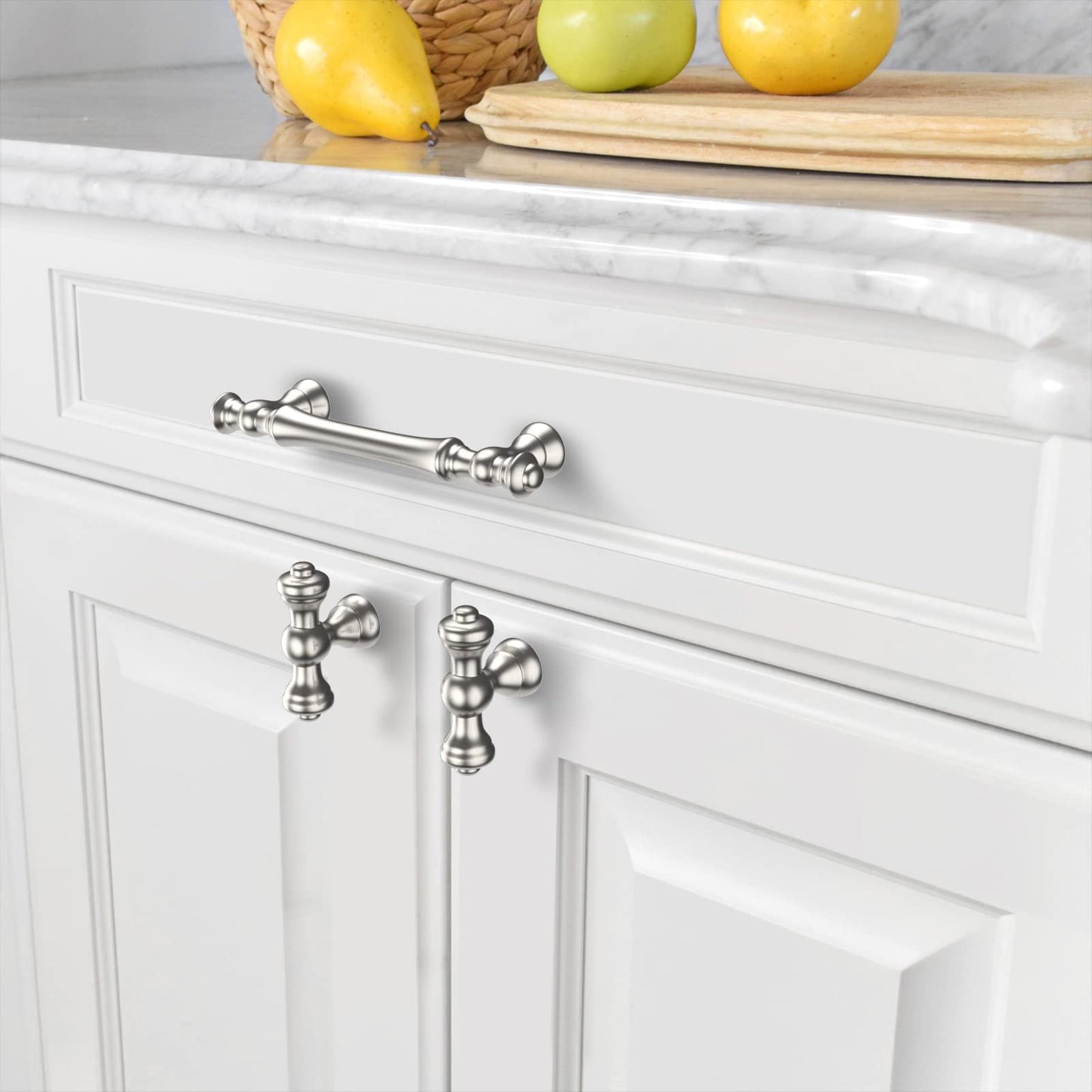 Amerdeco 10 Pack Furniture Handles Brushed Nickel, 96mm Hole Centers, Zinc Alloy Drawer Pulls & Cabinet Handles for Kitchen Cabinets & Wardrobes UK0017