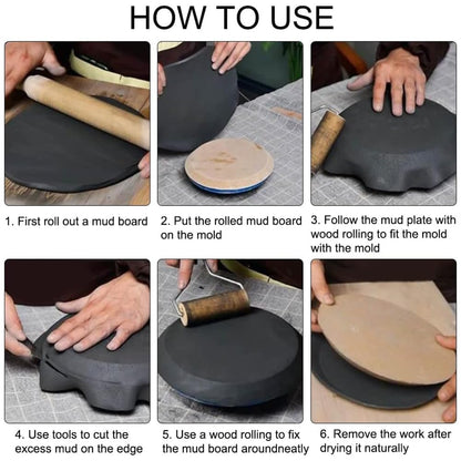 BENECREAT 3 Piece Round Pottery Form, Ceramic Slab Mold, Wooden Density Plate Printed Blanks, Peeling Clay Slab for DIY Ceramic Cutting and Printed Blanks