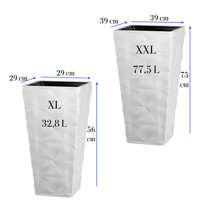 MELTOM plant pot flower pot with removable insert slim high square 3D effect color: white SET2: XXL+XL