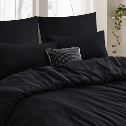 Tifschlaf bedding set 200x220 3 pieces Black, Microfiber 1 duvet cover 220x200 cm + 2 pillowcases 80x80 cm, ÖKO-TEX bedding sets with zipper Soft and wrinkle-free duvet cover
