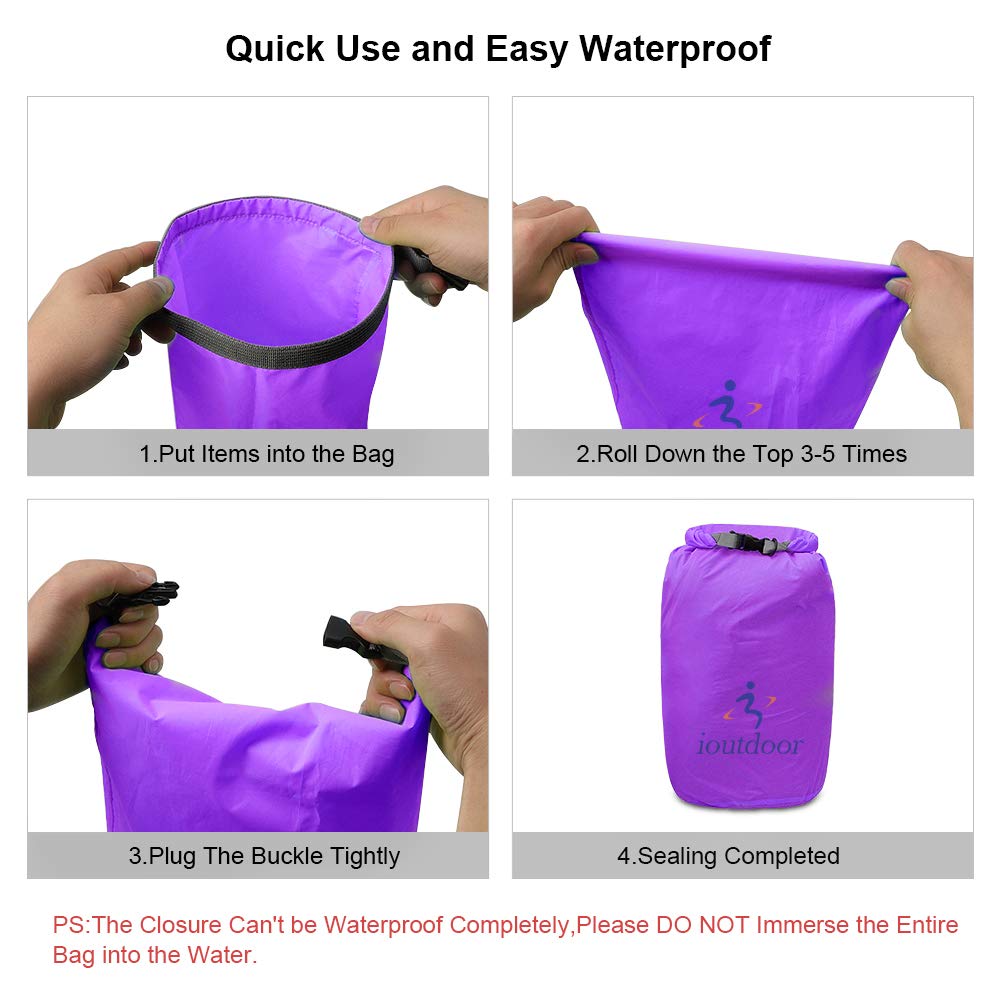 iOutdoor Waterproof Dry Bag, ultralight, 2L, keeps gear dry and clean, for kayaking, hiking, swimming, camping, sailing, boating, fishing (purple)