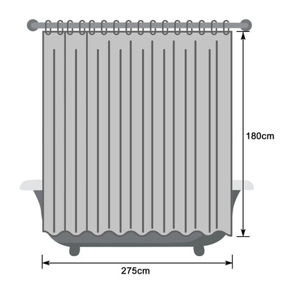 Extra wide white shower curtain 275 x 180 Textile polyester fabric shower curtains, waterproof washable anti-mold bath curtain with 18 rings
