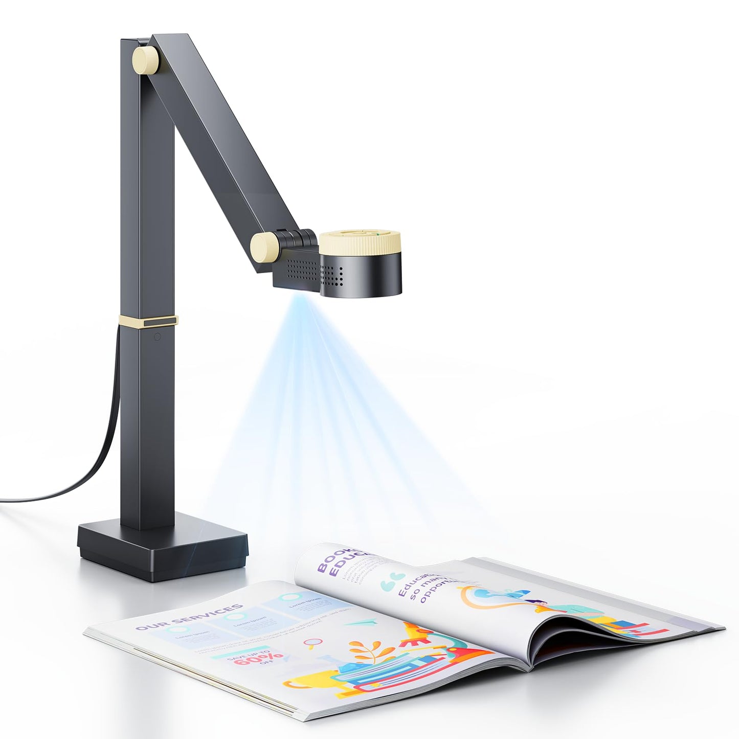 CZUR 12MP USB document camera with 4K resolution, Dual-Auto-Focus, 60FPS, A3 size, LED light, MIC, Rotate, Mirror functions. Foldable visualizer for macOS and Windows. Fancy S Pro.