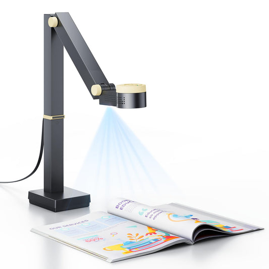 CZUR 12MP USB document camera with 4K resolution, Dual-Auto-Focus, 60FPS, A3 size, LED light, MIC, Rotate, Mirror functions. Foldable visualizer for macOS and Windows. Fancy S Pro.
