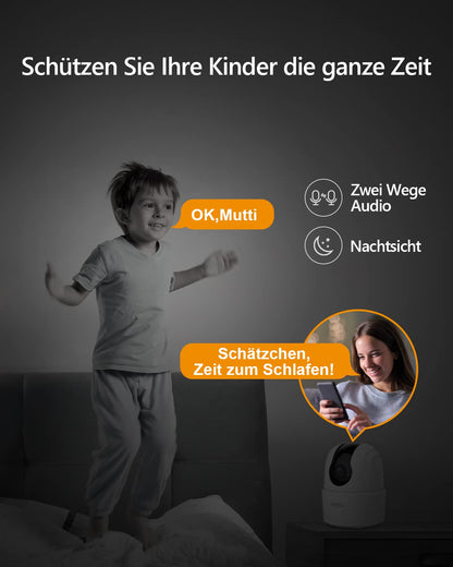 Imou 2K indoor surveillance camera with 360° coverage, AI person detection, automatic tracking, night vision, two-way audio, siren, works with Alexa.