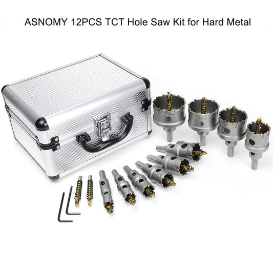 ASNOMY 12pcs 16-54mm Carbide Hole Saw Drill Bit, high-quality TCT hole saw set, titanium-coated carbide center drill, for stainless steel, iron, wood, plastic