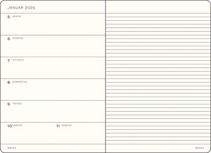 Lighthouse1917 372622 Weekly Planner & Notebook Medium (A5) 2026, 18 months 07.2025-12.2026, Softcover, Dusty Rose, German
