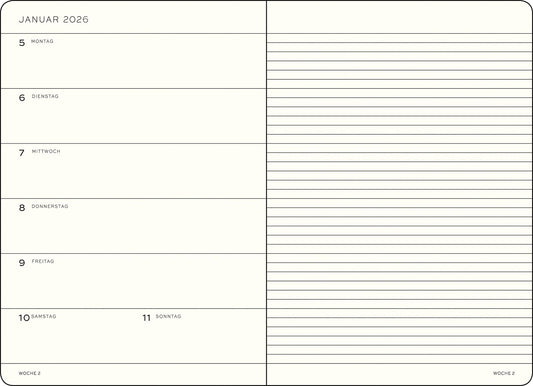 Lighthouse1917 372622 Weekly Planner & Notebook Medium (A5) 2026, 18 months 07.2025-12.2026, Softcover, Dusty Rose, German