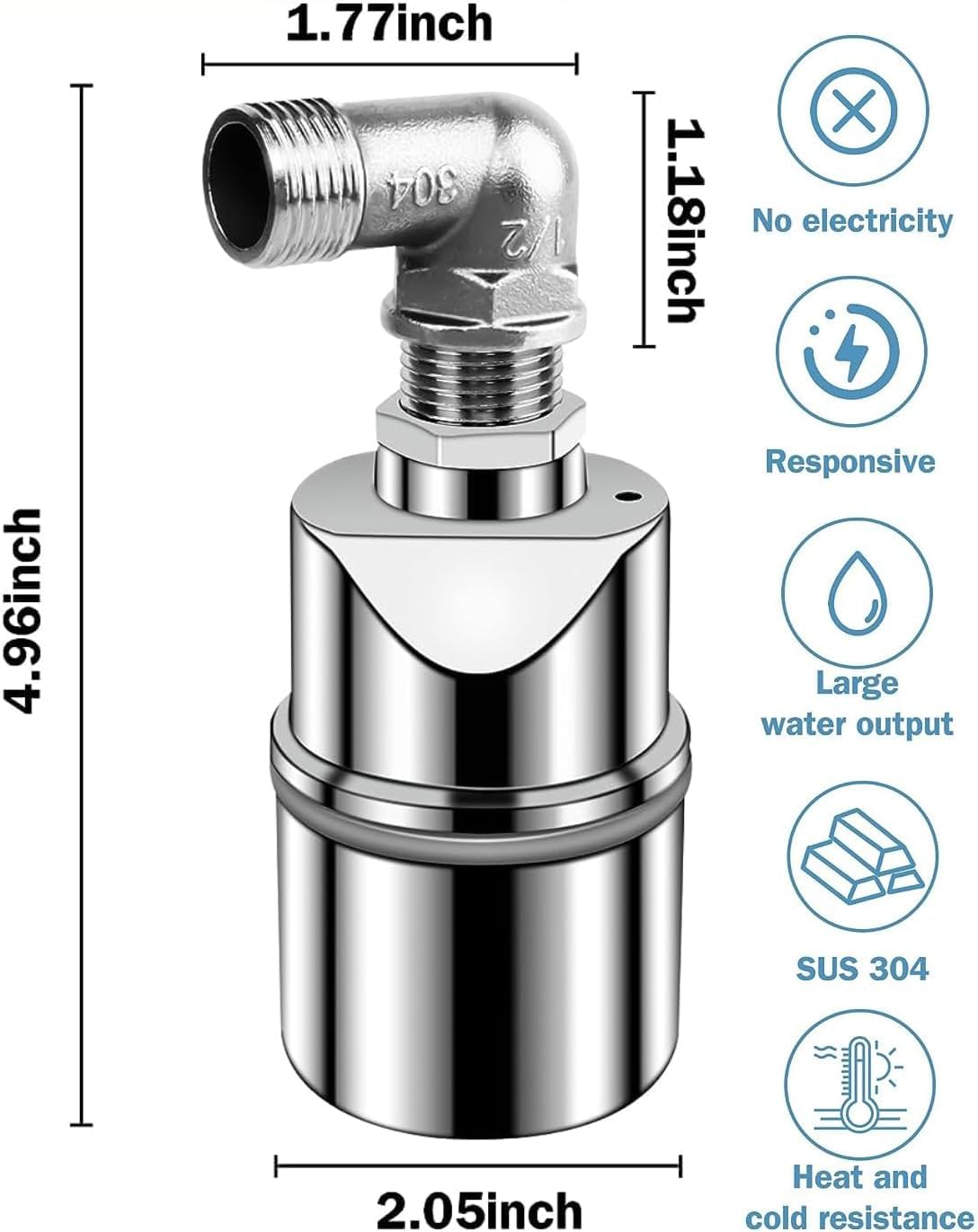 1 inch float valve for water tank pool - automatic water level control valve - 304 stainless steel low water level, automatic filling float valve