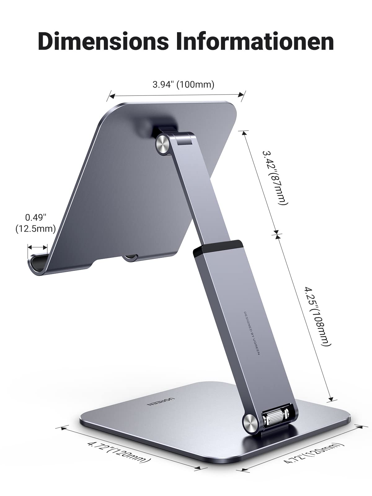 UGREEN Tablet Stand Height Adjustable Holder Aluminum Adjustable Height Holder compatible with iPad Pro Air Mini 11 12.9 Galaxy Tab S9+ Redmi Pad Huawei MatePad iPhone up to 12.9 inches.