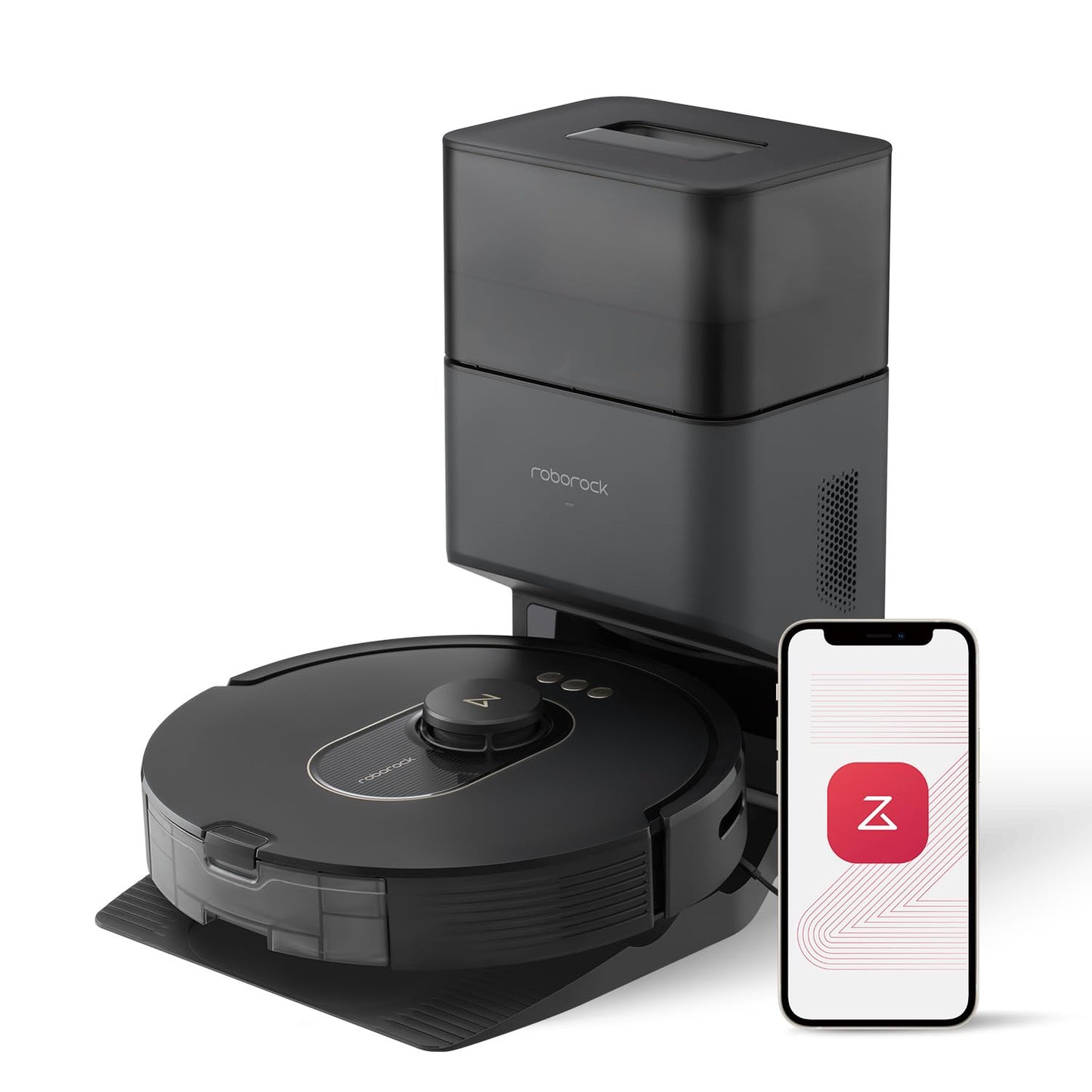 roborock Q5 Max+ robot vacuum with automatic dust disposal, 5,500 Pa suction power, DuoRoller brush, up to 7 weeks hands-free cleaning, PreciSense LiDAR navigation, app & voice control, black.