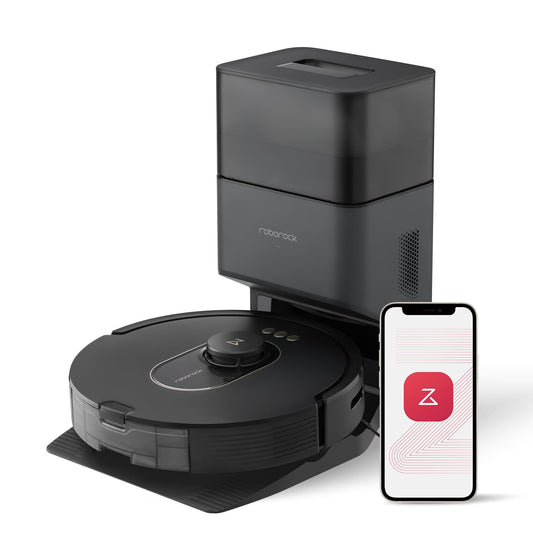 roborock Q5 Max+ robot vacuum with automatic dust disposal, 5,500 Pa suction power, DuoRoller brush, up to 7 weeks hands-free cleaning, PreciSense LiDAR navigation, app & voice control, black.