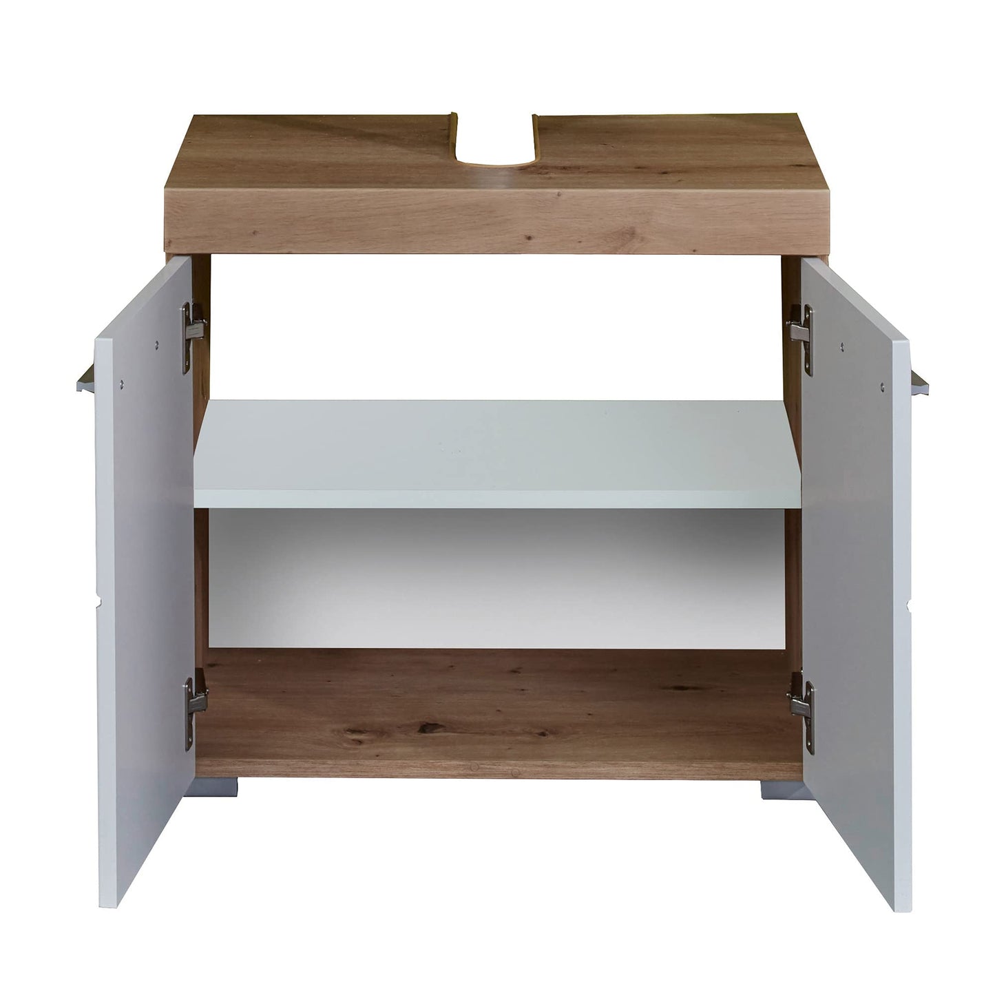 trendteam smart living - Amanda - Bathroom Vanity Cabinet - White/High Gloss White Oak - 1 Shelf - (WxHxD) 60 x 56 x 34 cm - Scratch-resistant
