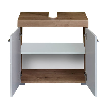 trendteam smart living - Amanda - Bathroom Vanity Cabinet - White/High Gloss White Oak - 1 Shelf - (WxHxD) 60 x 56 x 34 cm - Scratch-resistant