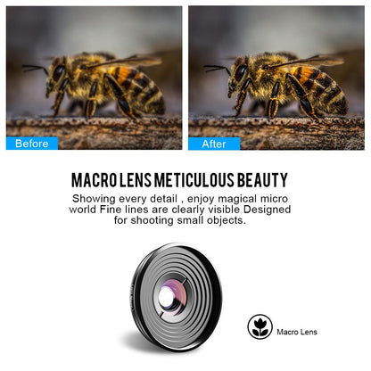Apexel updated HD Phone Lens Kit-170° super wide angle, 10x macro lens, 2.0X telephoto lens, 110° wide angle, 195° fisheye lens for iPhone, Android, Samsung, and most phones.