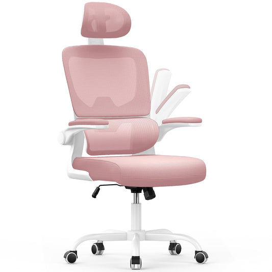 Naspaluro office chair, Ergonomic desk chair with adjustable headrest, armrests, dynamic lumbar support, swivel chair with breathable mesh cover for the home office, Pink.