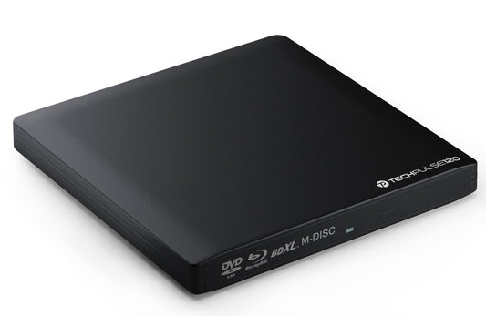 techPulse120 USB 3.0 3D External Blu-Ray Burner Burner M-Disc BDXL Superdrive Blu-ray Rom Drive BD DVD CD Slim for Computer Notebook Ultrabook Windows MacOS Apple iMac MacBook Pro Air Aluminum Black