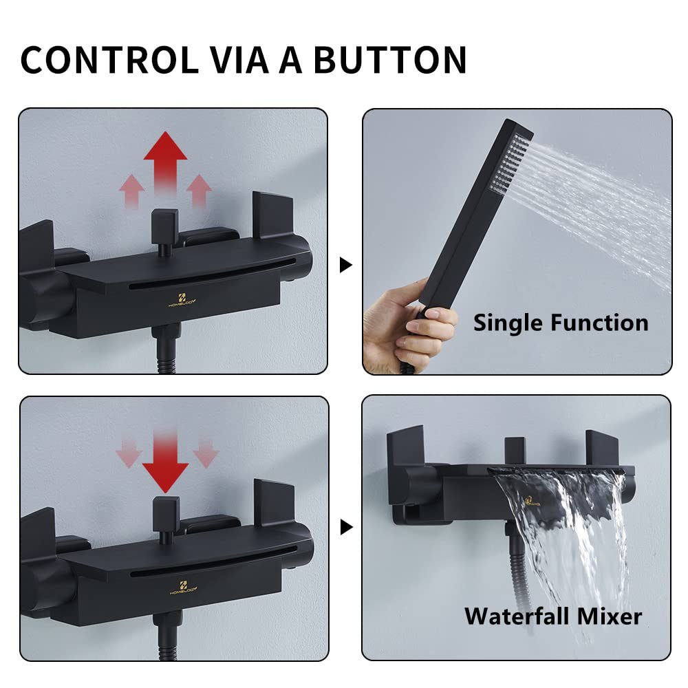 HOMELODY Black Bathtub Faucet Waterfall Faucet Tub Mixer with Shower Tub Faucet...