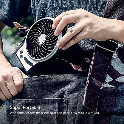 EasyAcc Desk Fan Battery, USB Fan Battery Portable Mini Fan with Side Light 2600 Battery 3 Speeds Table Fan Battery Fan Travel, Home, Outdoor, Office, Camping