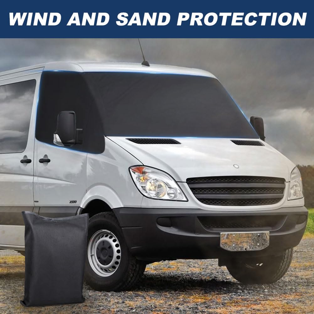 Car Windshield Cover for Mercedes Sprinter VW Crafter 2006-2018, Foldable 600D Waterproof Weatherproof Front Windshield Wrap Cover Windshield Cover Disk Cover
