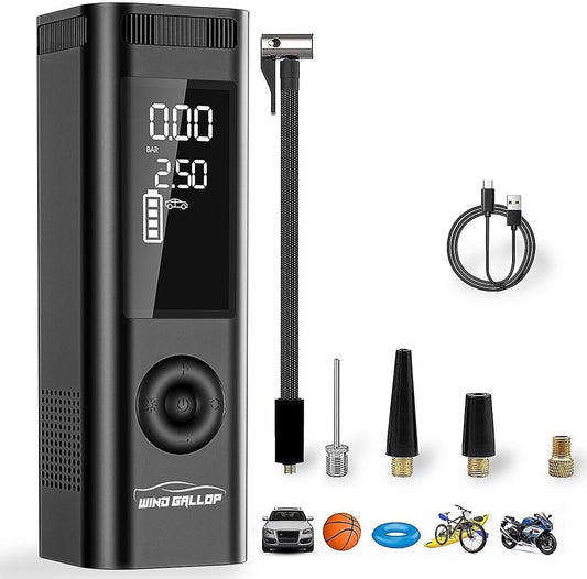 WindGallop Wireless Car Tire Inflator Air Compressor Tire Pump Auto-Off Rechargeable Battery 6000mAh Air Pump for Car Tires Bicycle Motorcycle Balls Tire Pressure Gauge LED Light (Black)