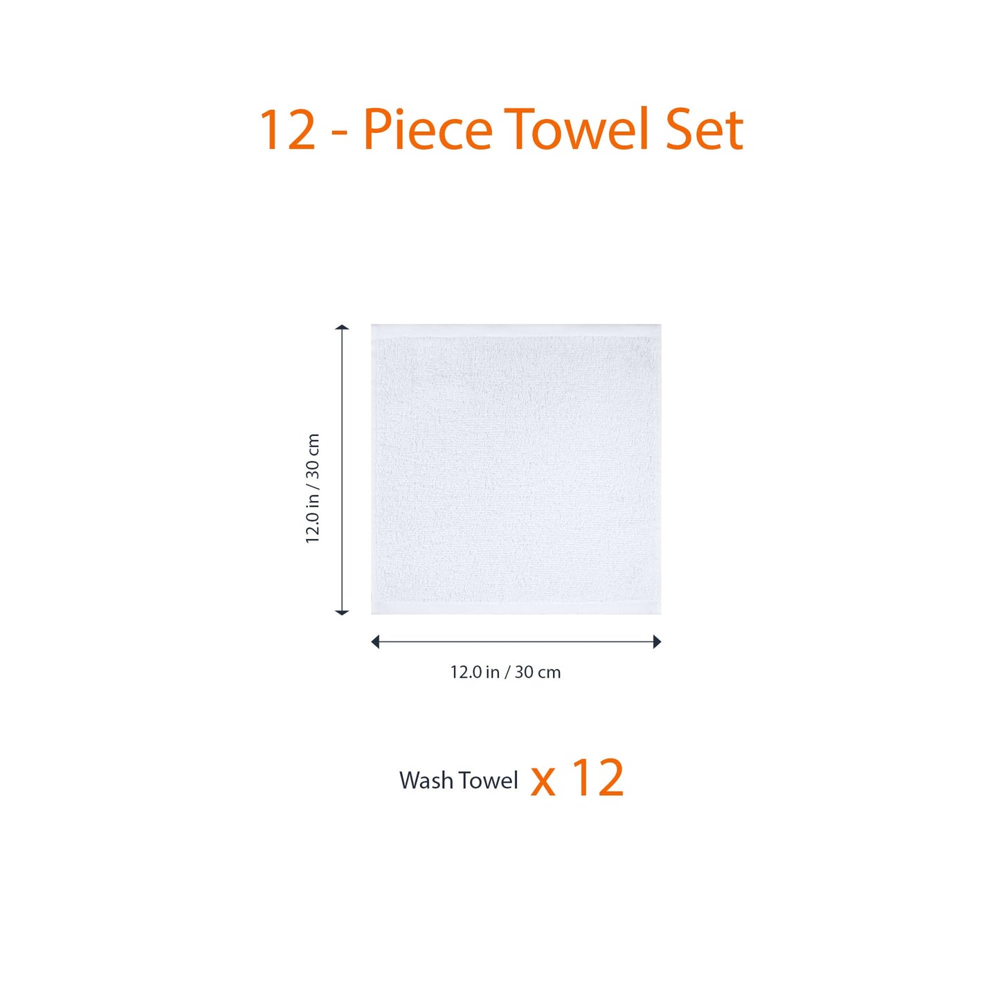 Amazon Basics face towels for bathroom, 100% cotton, highly absorbent washcloths, quick-drying, towels for beauty salon, 30 x 30 cm, 12-pack, white.