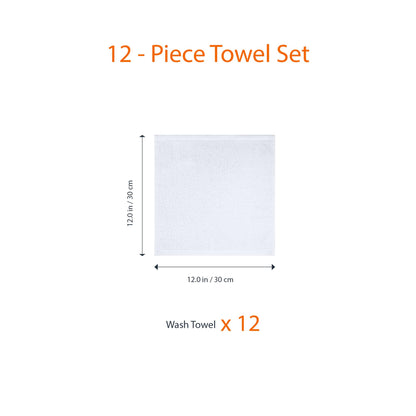 Amazon Basics face towels for bathroom, 100% cotton, highly absorbent washcloths, quick-drying, towels for beauty salon, 30 x 30 cm, 12-pack, white.