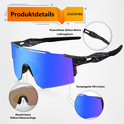 DUDUKING Sunglasses Bike Glasses Men Women, Water Transfer Printing Sport Goggles Cycling Glasses for Outdoor Sports Running Golf UV 400 Protection Baseball Glasses (Blue)