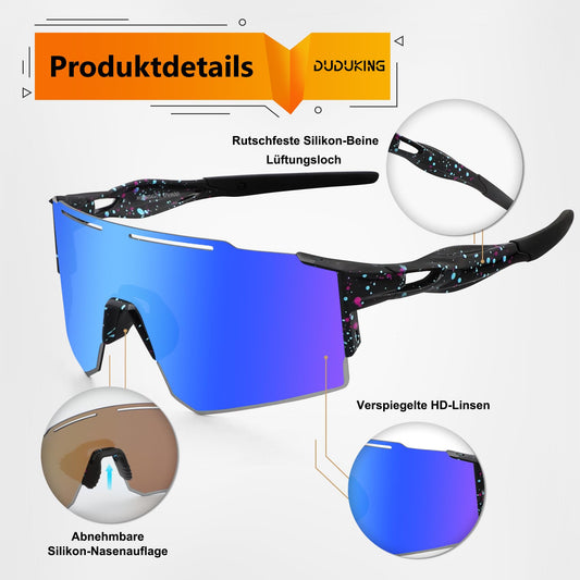 DUDUKING Sunglasses Bike Glasses Men Women, Water Transfer Printing Sport Goggles Cycling Glasses for Outdoor Sports Running Golf UV 400 Protection Baseball Glasses (Blue)