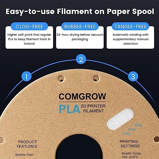 PLA 3D Printer Filament, 1.75mm PLA Filament for 3D Printer, +/- 0.02 mm Dimensional Accuracy, 1KG Spool in Black and White.