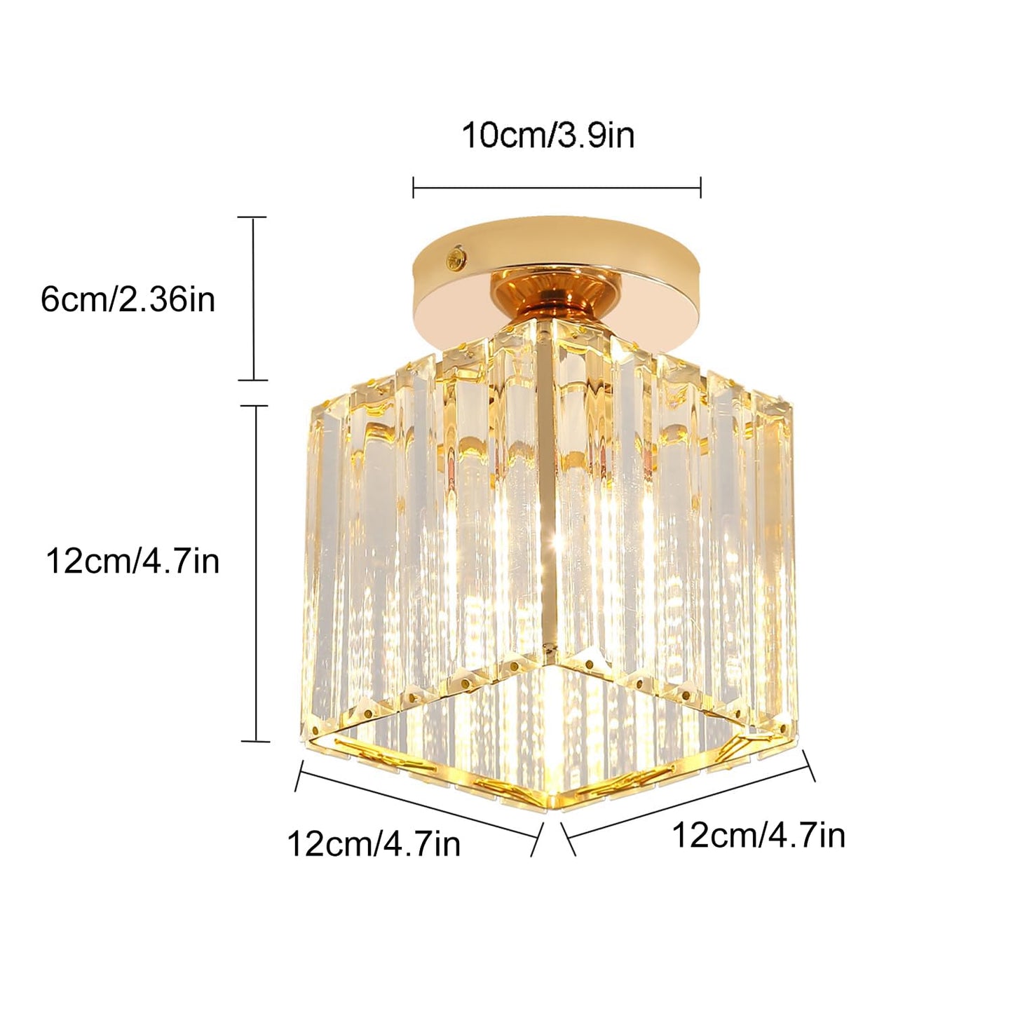 Sxtiger Modern Crystal Ceiling Light, Mini Golden Crystal Ceiling Lamp E27 Square Lampshade Crystal Chandelier, For Hallway Entrance Kitchen Bedroom Living Room Light (Gold)