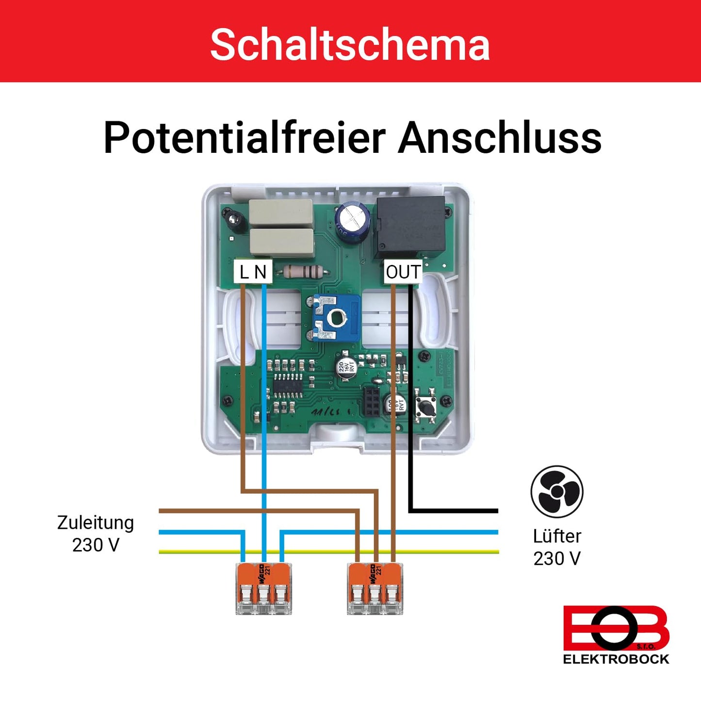 ELECTROBOCK SN130 Moisture Sensor for automatic fan control | Bathroom, laundry room, and basement | Detection and removal of excessive humidity