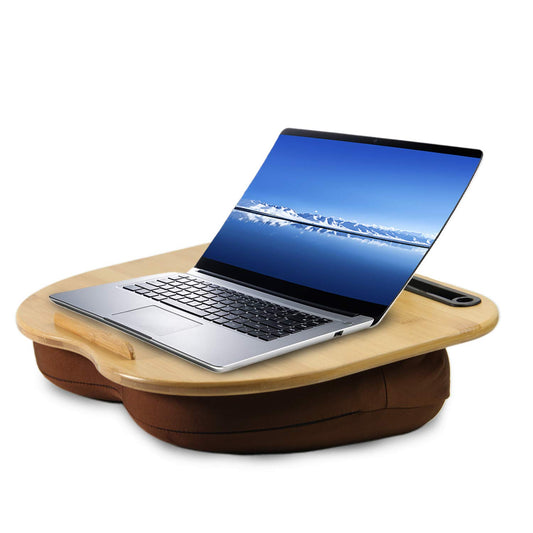 VLOXO Portable Laptop Cushion Bamboo for Bed & Couch, soft padding, ergonomic Knee Tray Cushion with cable hole & anti-slip stripes Lap Desk for max.14 inch Notebook, Tablet, MacBook