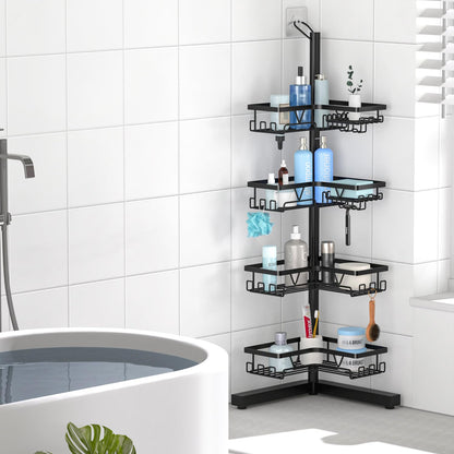 Kegii Telescopic Shower Caddy - Shower Shelf Without Drilling Corner Telescopic Rack Bathroom Corner Shelf Shower Shampoo Holder for Shower Black