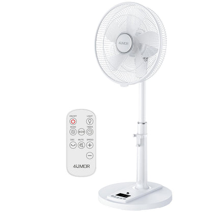 4UMOR Stand Fan quiet 24W 20dB DC Motor 9 Speeds 90° Oscillation adjustable Fan with remote control 9H Timer 41cm Diameter Fan quiet 80% Energy Saving