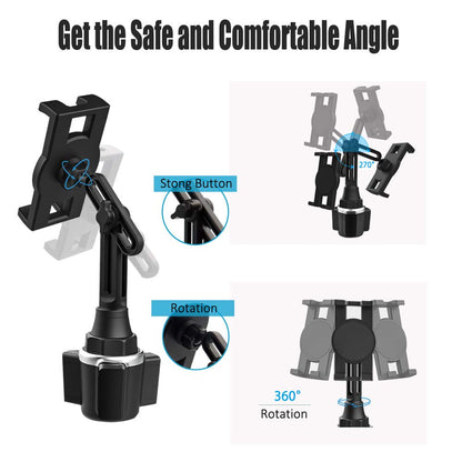 Car drink holder tablet mount, woleyi car truck cup holder tablet phone holder with adjustable arm for iPad Pro 9.7, 11, 12.9 Air Mini, Samsung Tabs, iPhone, more 4-13" phones and tablets.