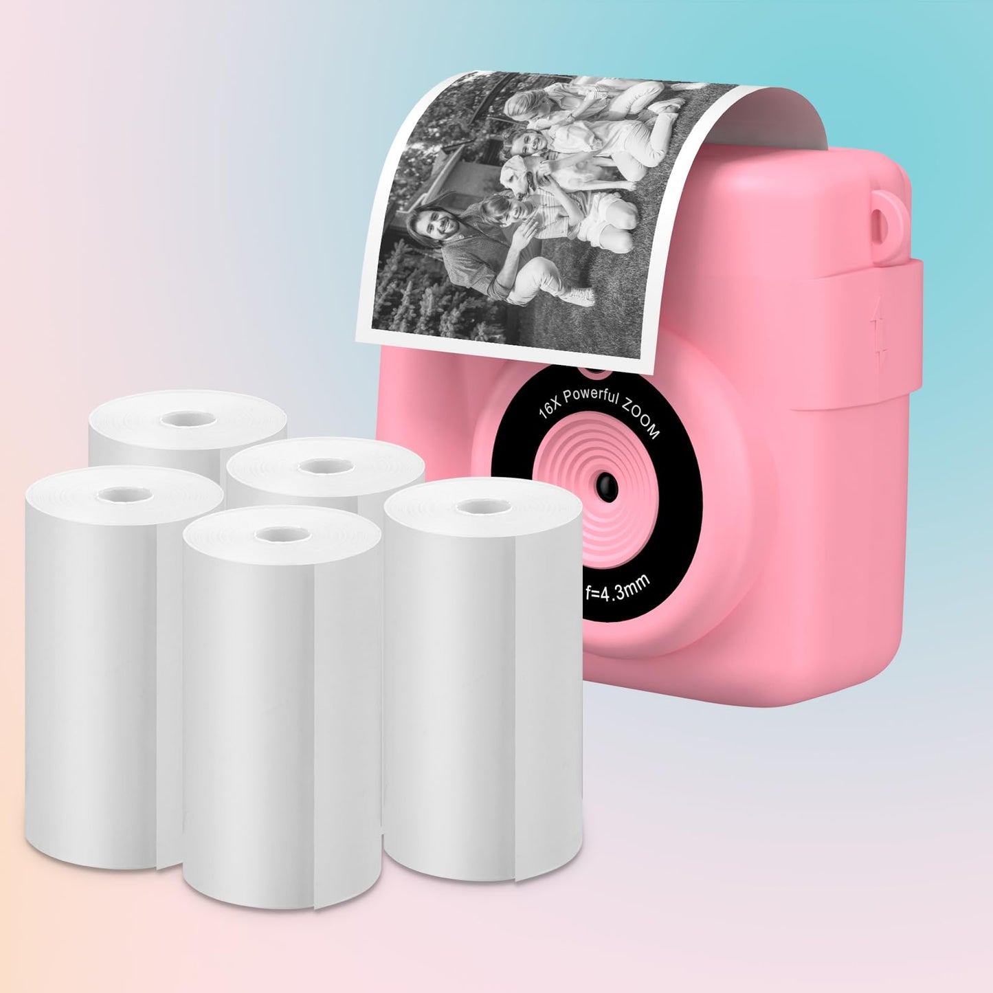 5 rolls of printing paper for kids camera, GREENKIDS instant print thermal paper, refill paper for kids camera, instant camera accessory (length: 2.16inch & width: 1.1inch)