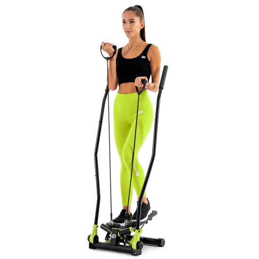 Hop-Sport Stepper Lime Green with handles - Nordic Walking and Swing Stepper for home, Adjustable stepping surfaces, Detachable expanders, Cardio fitness device for home.