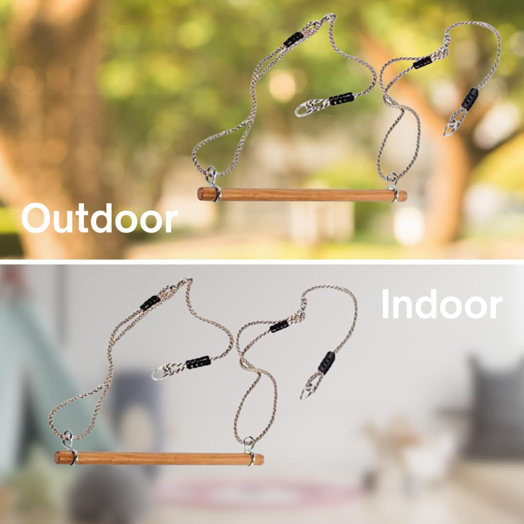 h2i set with swing board, gymnastic rings & trapeze swing | wooden trapeze bar with ropes & carabiner hooks | kids swing for outdoor & indoor use | gymnastics equipment for children