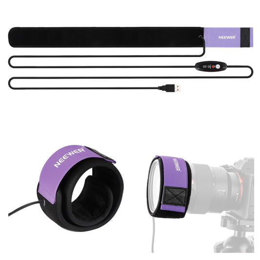NEEWER USB 500mm lens heater with FPC, fast, even heating technology for DSLR camera lens telescope astrophotography, 3 temperature levels, prevents overvoltage/dew/mist/condensation, HW-30
