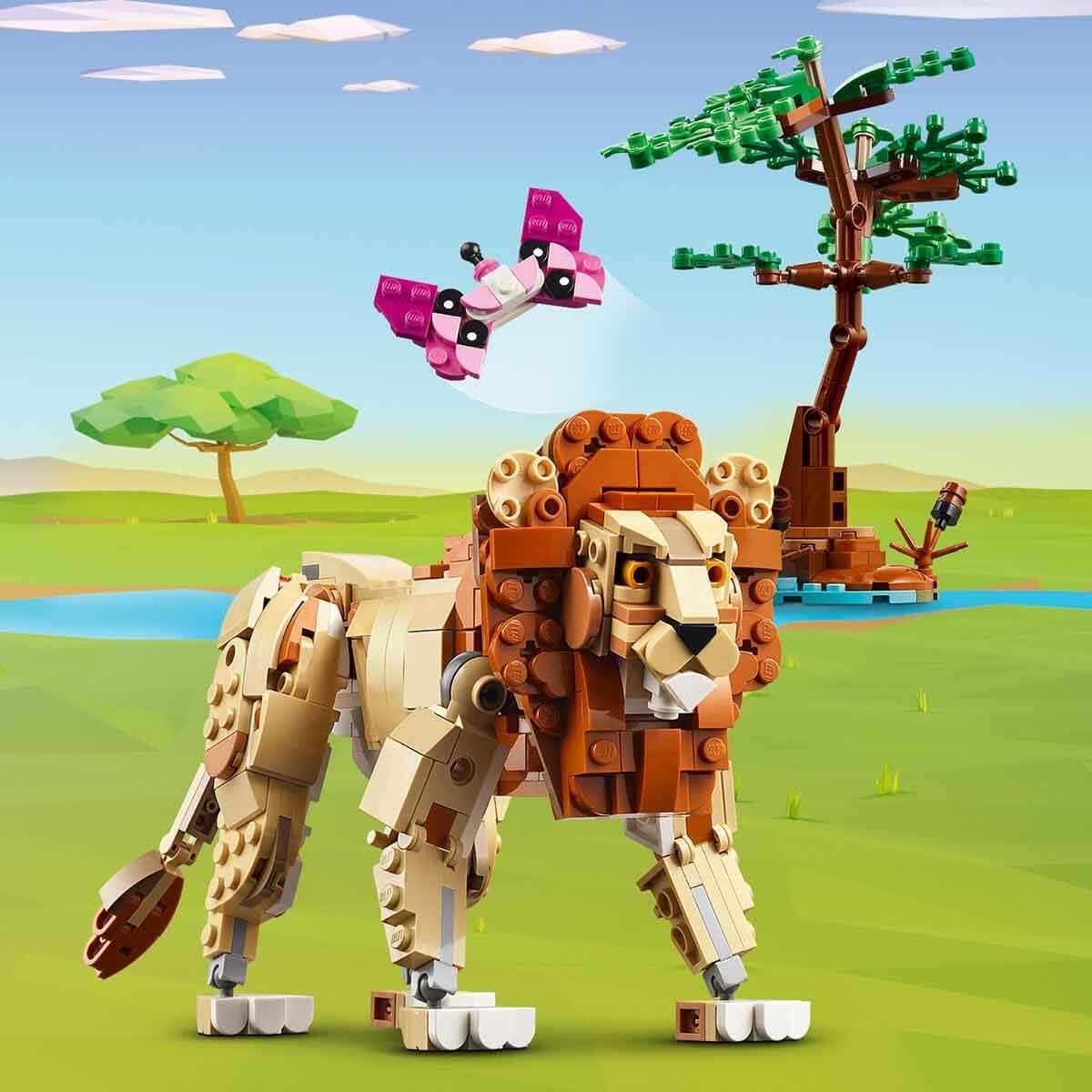 LEGO Creator 3in1 Safari Wildlife, creative set with animal figures, 3 build options: toy giraffe, gazelles, and lion, toy animals for girls and boys, nature gift for kids ages 9+ 31150