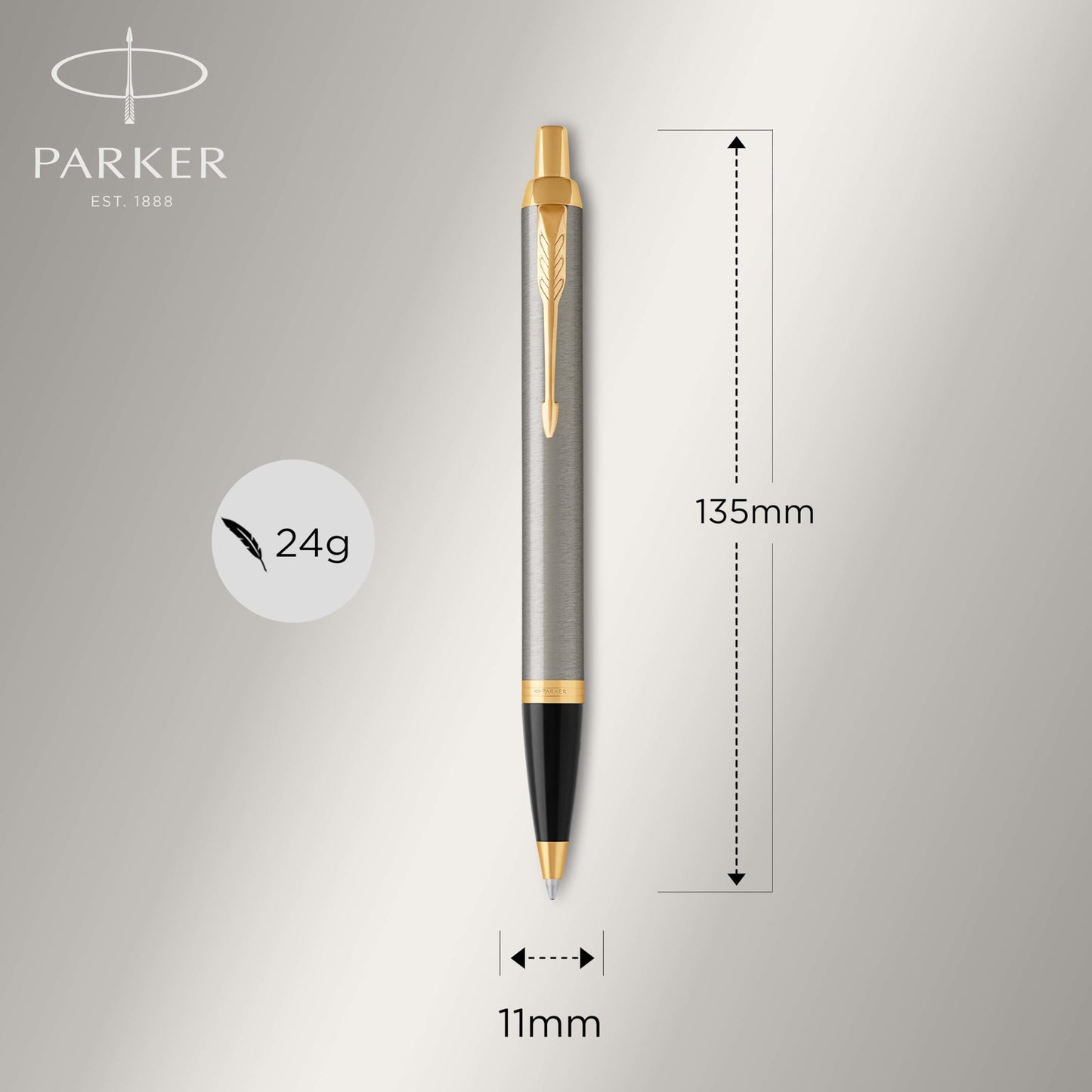 Parker IM Duo Gift Set with Ballpoint Pen & Rollerball | Brushed Metal with Gold Trim | Refills in black | Gift Box
