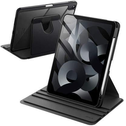 Jetech Rotating Case for iPad Air 5/4 (2022/2020 5th/4th Generation 10.9 Inch) with Pencil Holder, 360 Degree Rotatable Protective Case Stand Transparent Back, Auto Wake/Sleep (Black)