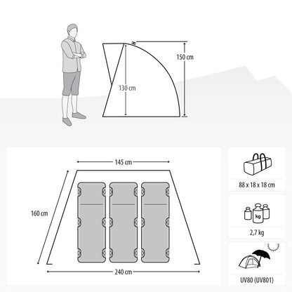 qeedo Quick Bay Pro beach tent with UV protection (UV80) beach shelter, Quick-Up system - Warmgrey