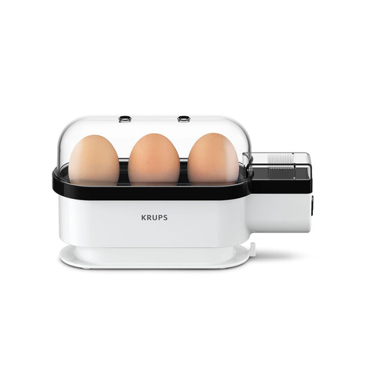 Krups Ovomat Trio egg cooker, For up to 3 eggs, Includes water measuring cup with egg piercer, egg holder, signal tone, EG234115, White/Black