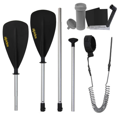 ALPIDEX Stand Up Paddle Set SUP 320 x 76 x 15 cm max. load capacity up to 200 kg Inflatable Stable Lightweight Complete Set Carrying Bag Paddle Fins Air Pump Leash Repair Kit, Color: Black