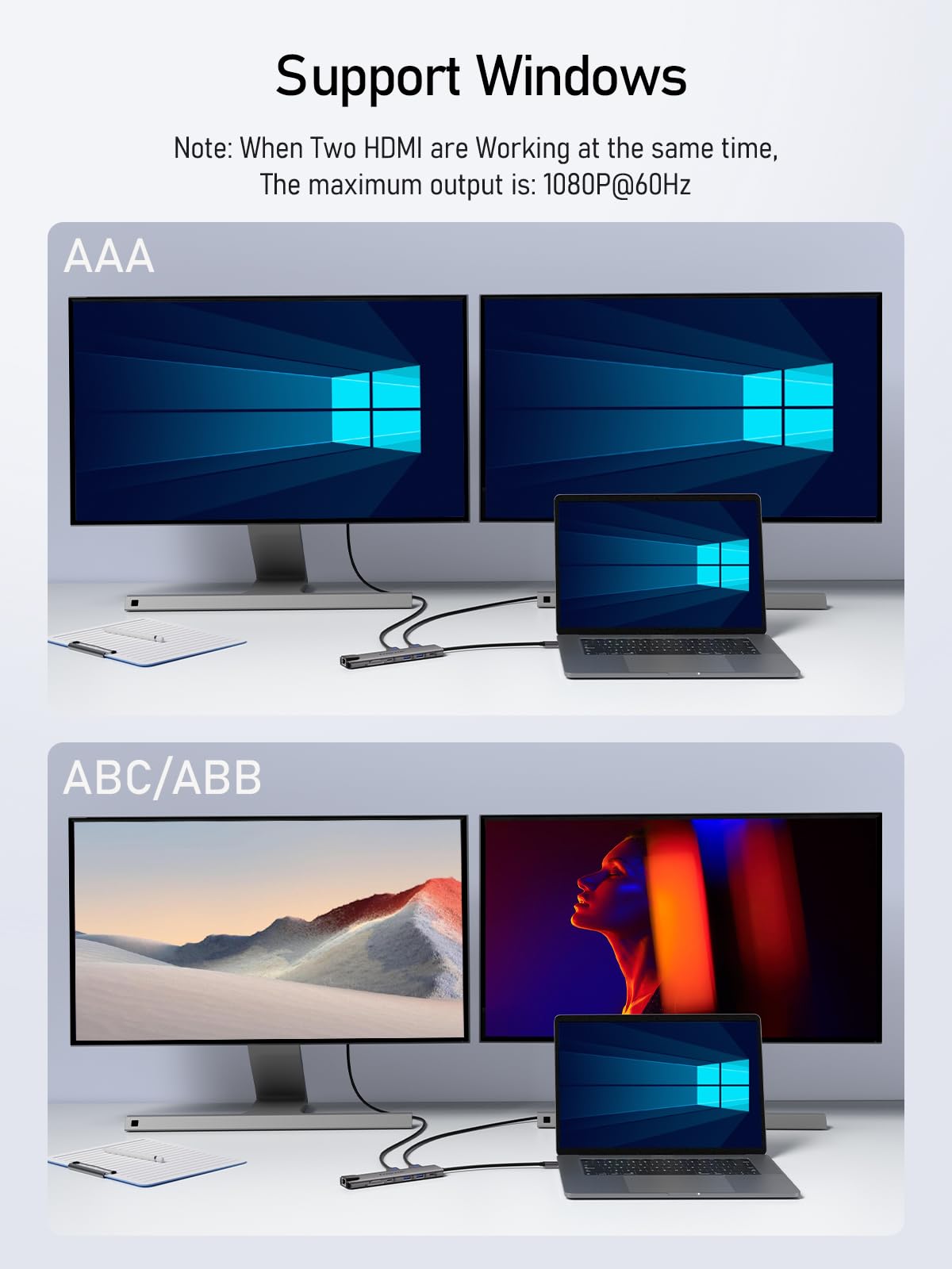 Aluminum Docking Station USB C Hub 2 HDMI, Gigabit Ethernet, 4 USB A, USB C 3.0, PD100W, SD TF, 1000Mbps RJ45 Lan Dock Usbc Adapter MacBook Docking Station Laptop 2 Monitors for Lenovo HP Dell Surface