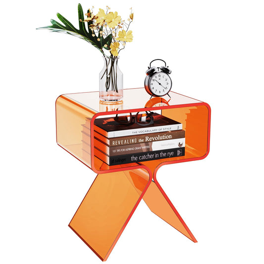 Acrylic Nightstand Side Table, Modern Design Clear Home Decor Display End Table (Orange)