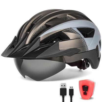 FUNWICT Bike Helmet with Visor for Men Women, Lightweight Bike Helmet with Magnetic Glasses and USB Charging LED Light, Stylish Mountain Bike Helmet Size M/L, White Black (XL: 59-63 cm, Titan Gray)