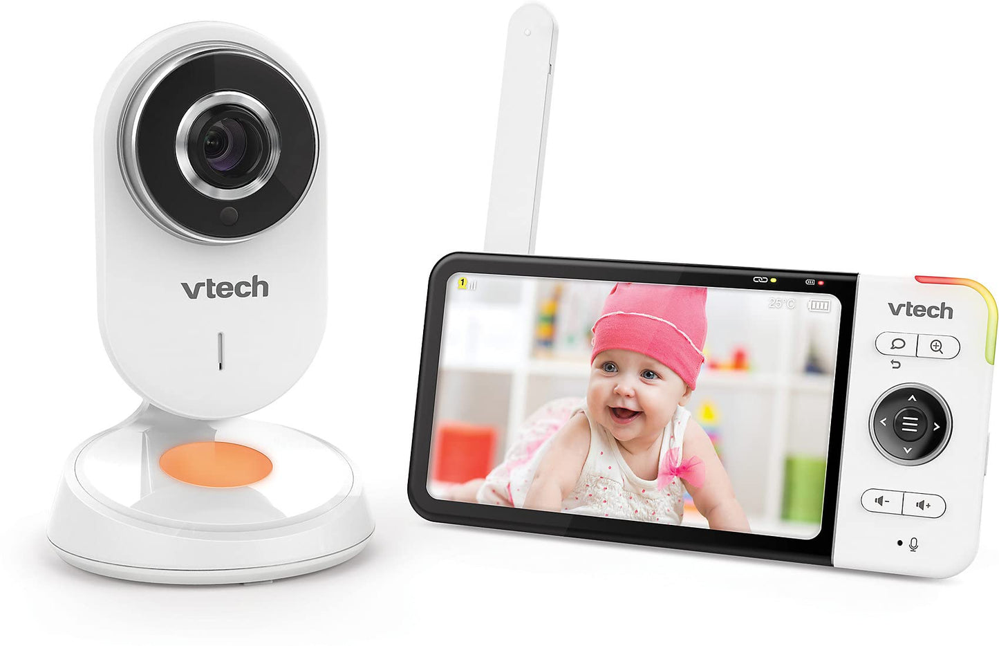 VTech Baby Monitor VM818 HD - Video baby monitor with wide-angle camera - HD video, clear sound, 5" LCD color screen and night vision function - With two-way talk, lullabies, and sounds.